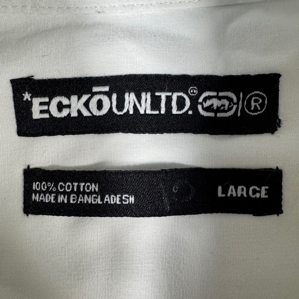 Ecko Unltd Button Up Shirt‎ Mens Large White Epaulettes Utility E72 Streetwear - Picture 3 of 13